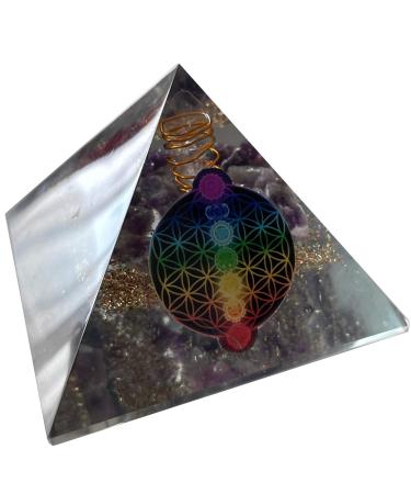 CHONIT Orgonite Pyramid Chakra Mix White with Flower of Life Symbol Protection Small with Rock Crystal as Decoration for Home (White)
