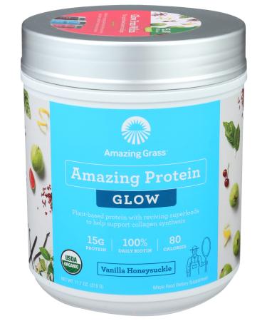 Amazing Grass GLOW Vegan Collagen Support with Biotin and Plant Based Protein Powder, Vanilla Honeysuckle, 15 Servings GLOW Vanilla Honeysuckle