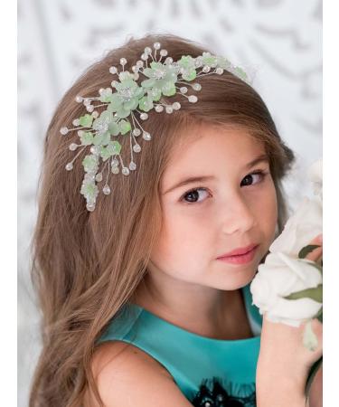 IYOU Floral Princess Wedding Headbands Green Flower Hair Bands Sparkly Crystal Communion Bridal Hair Accessories for Girls