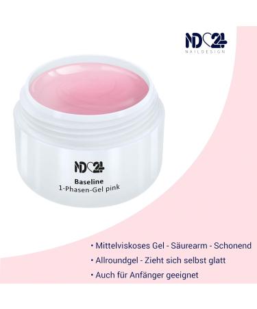 Baseline 1-Phase Gel Pink - Studio Quality UV/LED Gel - 30ml Made in Germany - All-round Nail Gel for Professional Use - Buy Online on GoSupps.com