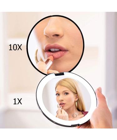 Mavoro LED Lighted Travel Makeup Mirror - Rechargeable 1x/10x Magnification - Daylight LED - Portable Touch Sensor Mirror - USB Charging (Black) - Buy Online on GoSupps.com