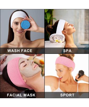 Queta Adjustable Terry Cloth Hair Band for Makeup - 3 Pack (Black White Pink) | Cosmetic Headband with Velcro Fastener - Buy Online on GoSupps.com