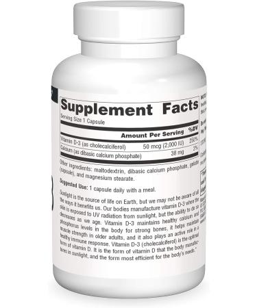 Source Naturals Vitamin D-3 2000 IU - Bone & Immune Health Support - 100 Capsules - Buy Online on GoSupps.com