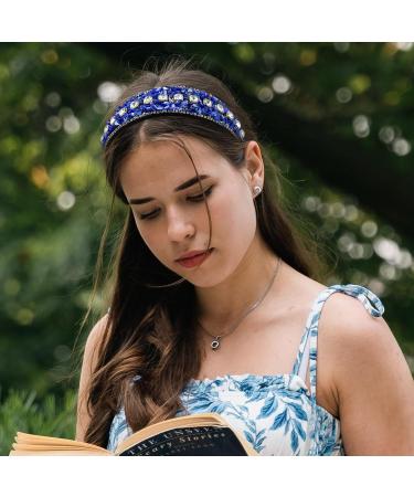 Rhinestone Wide Headband Blue Crystal Hairband Sparkle Diamond Head Bands Retro Jewelled Headhoop Glitter Wedding Birthday Parties Banquet Accessory for Women Girls - Buy Online on GoSupps.com