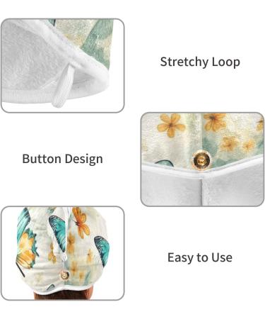Summer Teal Gold Butterflies Hair Towel Set - 2 Pack Super Absorbent Quick Dry Hair Turbans for Women & Girls - Buy Online on GoSupps.com