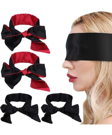 Adjustable Silk Eye Mask Set - Soft Satin Blindfold for Sleep & Travel - Valentine's Gift - Black and Red - Buy Online on GoSupps.com