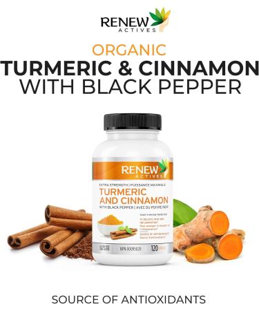 Renew Actives Organic Turmeric & Cinnamon Capsules - With Curcumin & BioPerine Black Pepper for Faster Absorption - Promotes Metabolism & Healthy Digestion- 120 Capsules (2pks) 120 Count (Pack of 2) - Buy Online on GoSupps.com