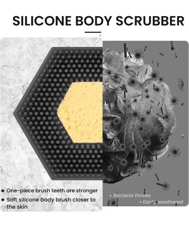 Macamolly Soft Silicone Body Scrubber Shower Brush - Gentle Exfoliating & Hypoallergenic Grey Sponge for Cleansing Skin - Buy Online on GoSupps.com