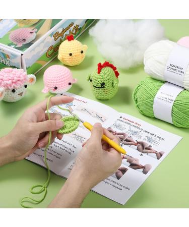 RQWZBCHX 4 Animal Crochet Kit for Beginners - Chicken, Whale, Sheep, Dinosaur - Video Instructions, Yarns, Hooks & Accessories - Buy Online on GoSupps.com