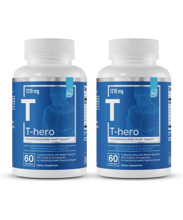 Male Health Supplement - Muscle Builder & T-Promoter with DIM, Ashwagandha, Shilajit, More | T-Hero by Essential Elements - 60 Vegan Capsules (2-Pack) 60 Count (Pack of 2) - Buy Online on GoSupps.com