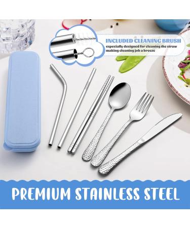 E-far 9-Piece Portable Utensils Set with Case - Metal Camping Cutlery Flatware Set for Travel - Blue - Buy Online on GoSupps.com