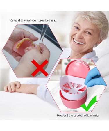 Denture Bath Box with Basket - Complete Clean Care Case for False Teeth, Clear Braces, Night Guards & Retainers - Travel-Friendly Soaking Solution with Free Brush (Pink) - Buy Online on GoSupps.com