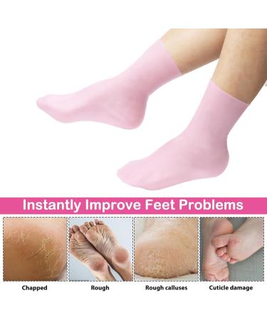 Moisturizing Socks & Gloves Set Silicone Moisturizer Socks Gel Gloves Long Spa Socks Soft Aloe Gel Socks Foot Gel Socks Gloves for Dry Cracked Feet Hands Softening Calluses Foot Care(Pink) - Buy Online on GoSupps.com