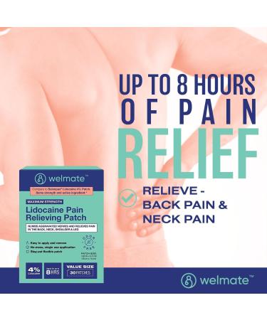Welmate 4% Lidocaine Numbing Patch | Maximum Strength for Aches, Pains, Muscle Soreness & Joint Pain | Arthritis Relief | 30 Count Unscented Lidocaine Patch - Buy Online on GoSupps.com