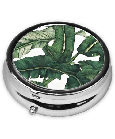 Tropical Banana Palm Leaves Mini Round Pill Box | 3 Compartment Portable Organizer for Travel & Home - Buy Online on GoSupps.com