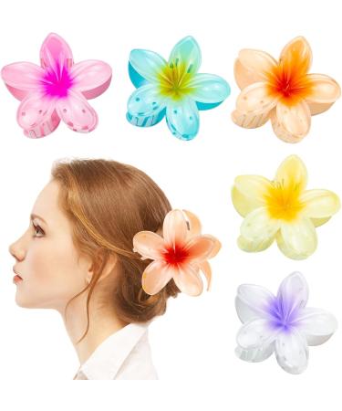 Hawaiian Flower Hair Clips for Women 6 Pack Flower Hair Claw Clips for Thin Hair Large Claw Clips for Thick Hair Beach Hair Accessories for Girls (Multicolor 6 Pieces)