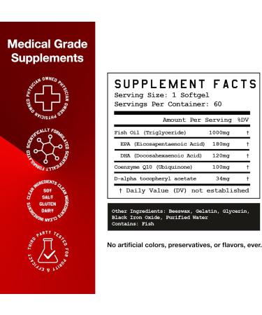 High Level Science CoQ10, Omega-3, Vitamin E - Cardiologist Formulated for Heart + Body + Mind Health with DHA/EPA, Antioxidant for Energy, Superior Bioavailable Fish Oil - Gluten Free - Buy Online on GoSupps.com