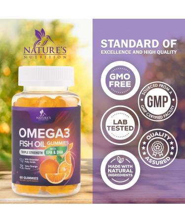 Omega 3 Fish Oil Gummies - 3X Strength Heart Health Support High Absorption Omega 3 Fish Oil Gummy Supplement with DHA & EPA Joint & Brain Support for Adults Delicious Orange Flavor- 60 Gummies 60 Count (Pack of 1) - Buy Online on GoSupps.com