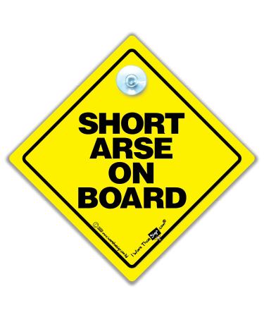 iwantthatsign.com Short Arse On Board Car Sign Yellow and Black Baby On Board Style Suction Cup Car Sign For Small People