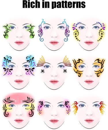 9 Sheets Reusable Makeup Stencils - Perfect for Festivals Birthdays & Performances | International Shipping Available - Buy Online on GoSupps.com