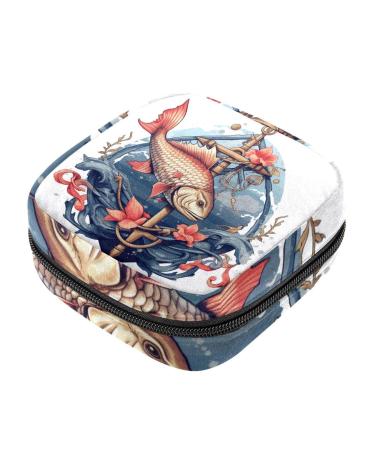 HomeDecorZone Portable Period Kit Bag Feminine Product Pouch for Girls for Pads Bag and Tampons with Zipper Fish Multicoloured 08