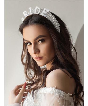 Sweetv Pearl Bride Headband for Wedding - Handmade Rhinestone Bridal Hair Accessories - Bachelorette Party Decorations and Bride to Be Headband - White - Buy Online on GoSupps.com
