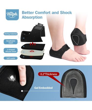 Hilph Heel Pads Protector for Plantar Fasciitis & Heel Pain Relief - Gel Cushions for Men & Women - Large Black Heel Support for Achilles Tendonitis & Cracked Heels - Buy Online on GoSupps.com