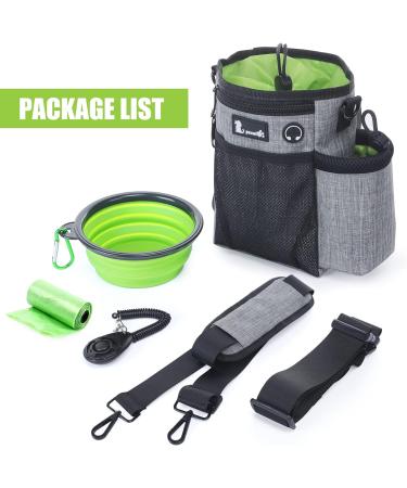 Pecute 4-in-1 Waterproof Dog Training Treat Bag | Robust Walking Bag with Feces Dispenser & Water Bowl - Gray & Green - Buy Online on GoSupps.com