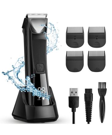 Body Hair Trimmer Men Ball Trimmer Men IPX7 Waterproof Pubic Hair Trimmer for Men with LED Light Power Display and Replaceable Ceramic Blade Heads Body Groomer