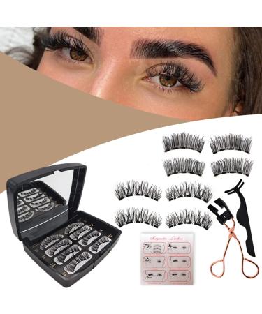 Magnetic Eyelashes without Eyeliner  Reusable Soft Magnets False Eyelashes Looking Natural Lightweight Easy to Wear with Applicator False Accent Lashes Kit for Women Makeup(4 Pair with Clips)