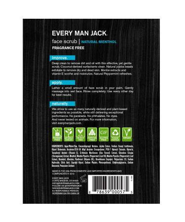 Every Man Jack Natural Menthol Face Scrub for Men - Exfoliate, Clean & Prep for Shaving - 5 oz - Buy Online on GoSupps.com