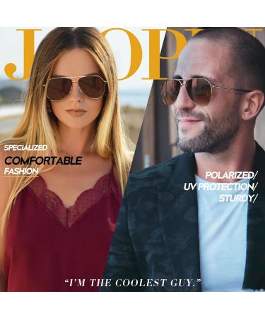 Joopin Polarised Al-Mg Metal Sunglasses for Men Women - Double Bridge Aviation Sun Glasses - UV Protection for Driving - B04 Gold/Brown - Buy Online on GoSupps.com