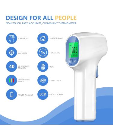 Touchless Forehead Thermometer for Adults and Kids - Instant Accuracy Readings, Fever Alarm, Quiet Vibration Feedback - 40 Memory Function - Green - Buy Online on GoSupps.com