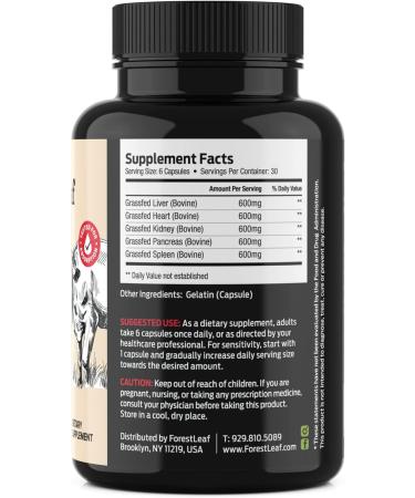 ForestLeaf Beef Organ Supplement - Grass Fed & Pasture Raised - Total Body Wellness & Performance Organ Complex with 3000mg of Desiccated Beef Liver Heart Kidney Pancreas Spleen (180 Capsules) - Buy Online on GoSupps.com