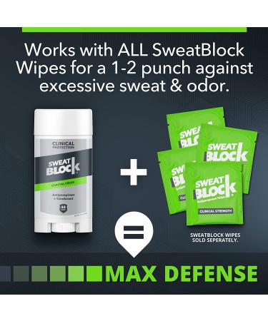 SweatBlock AM Deodorant Antiperspirant - Daily Protection for Men & Women | Coastal Fresh 2.7oz Stick (2 Pack) - Buy Online on GoSupps.com