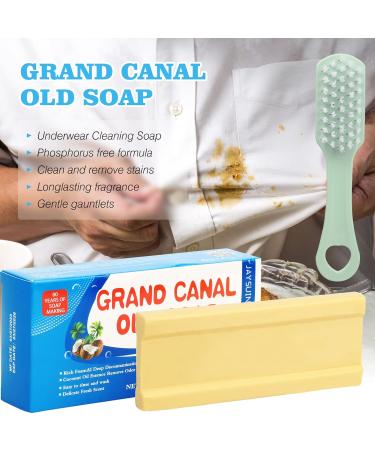Grand Canal Old Laundry Soap Bar & Brush Set - Powerful Stain Remover & Whitener for All Clothing - Long-Lasting Fragrance - Hand Wash Clothes - 1PCS - Buy Online on GoSupps.com