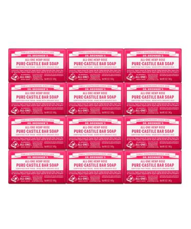 Dr. Bronner's - Pure-Castile Bar Soap - Rose Made w/Organic Oils For Face Body & Hair Gentle & Moisturizing Smooth Lather Biodegradable Vegan Cruelty-free Non-GMO (5oz 12-Pack)