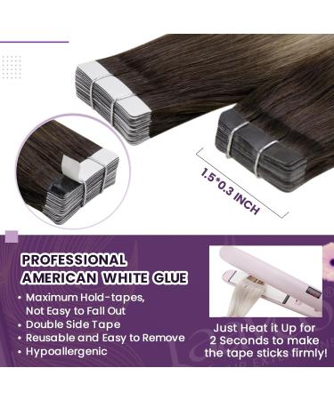 LAAVOO Ombre Brown Tape In Hair Extensions - Real Remy Hair 50g 20pcs #3T8/24 35cm - Dark Brown & Light Blonde - Buy Online on GoSupps.com