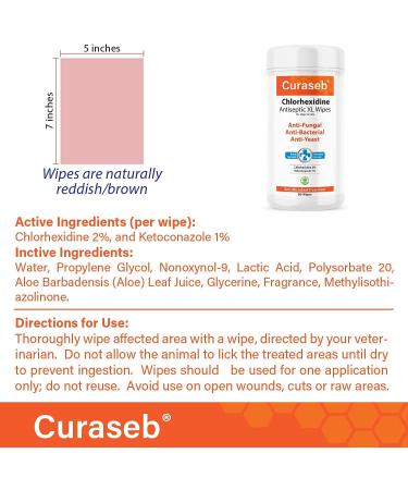 Curaseb Chlorhexidine XL Wipes for Dogs & Cats | Veterinary Strength | Relieves Skin Infections, Hot Spots & Allergies | 60 XL Wipes - Buy Online on GoSupps.com