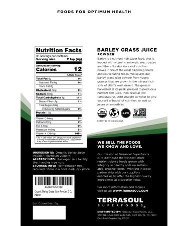 Terrasoul Superfoods Organic Barley Grass Juice Powder - 5 oz - Buy Online on GoSupps.com