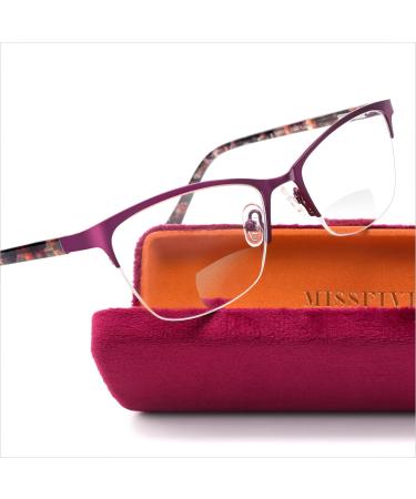 Missfive Premium Bifocal Reading Glasses for Women Blue Light Blocking & Metal Spring Hinge Far and Near Dual-use Readers with A Hard Case Trendy Ladies Bifocals Eyeglasses 2.0x (0x on Top)bifocal/Magenta 2.0 x