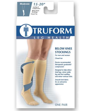 Truform 15-20 mmHg Knee High Compression Stockings for Men & Women - Closed Toe Beige Large - Comfort & Support - Buy Online on GoSupps.com