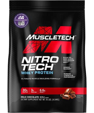 Muscletech Nitro Tech Whey Peptides & Isolate Lean Musclebuilder Whey Protein Powder Milk Chocolate 10 lbs (4.54 kg)