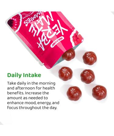 Yerba Mate Gummies - Raspberry Flavor | Vegan Non-GMO Gluten-Free | Natural Energy & Focus Boost | 1 Pack (6 Gummies - Buy Online on GoSupps.com