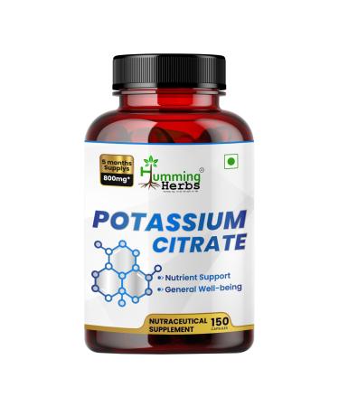 Potassium Citrate 800 mg (306 mg Elemental Potassium) Electrolyte & pH Balance Support Vegan Non-GMO 150 Capsules 150 Count (Pack of 1)