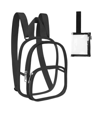 DnuYivw Clear Mini Backpack, Clear Stadium Bags for Women, Waterproof Backpack for Beach, Travel, Work, Concerts and Sporting Events (Black)