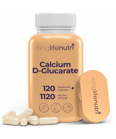 Calcium D-Glucarate - 120 Vegetarian Capsules 2-Month Supply 1120mg per Serving for Detox Support & Internal Balance Non-GMO Gluten Free Made in USA GMP Certified 120 Count (Pack of 1)