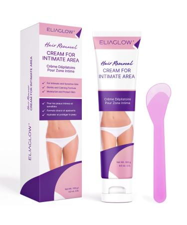 ELIAGLOW Intimate Hair Removal Cream for Women - Sensitive Skin Depilatory Cream for Private Areas, Pubic, Bikini, Body, Legs, and Underarms - Gentle Formula for All Skin Types