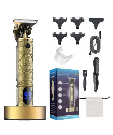 Suttik Mens Hair Clipper Cordless Professional Hair Trimmer with Charging Dock Beard Trimmer Haircut & Grooming Kit for Men Rechargeable LED Display Gold With Base