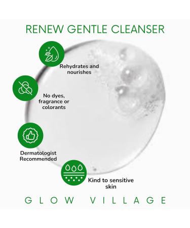 Glow Village Renew Gentle Facial Cleanser with Botanical Hyaluronic Acid | Vegan Organic | Deep Cleansing Blemish-Fighting | For Sensitive and Combination Skin| Fragrance Free | 4 oz - Buy Online on GoSupps.com